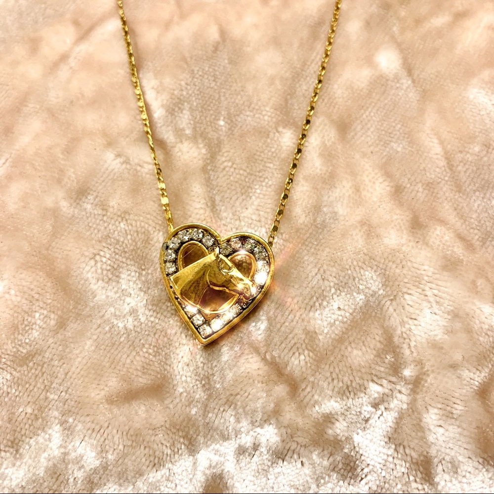 Gold Plate 🐴Horse CZ Heart Necklace